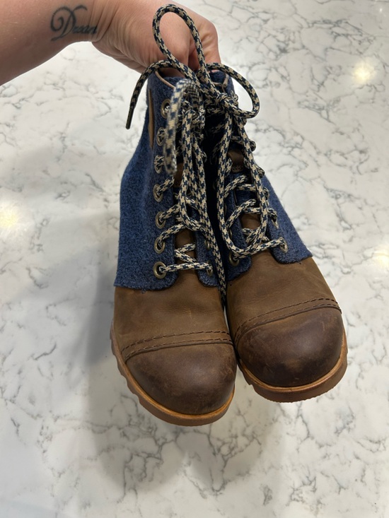 Sorel Women’s Lexie Wedge Ankle Bootie Leather & Canvas Shoe Size 7 - Picture 6 of 10